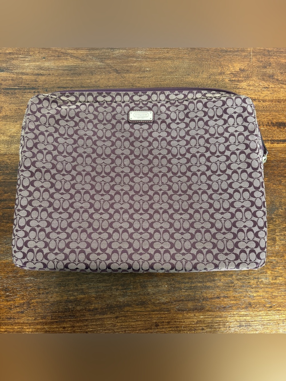 Coach Purple Signature All-Over Logo Padded Laptop Sleeve Case 14 x 10 in
